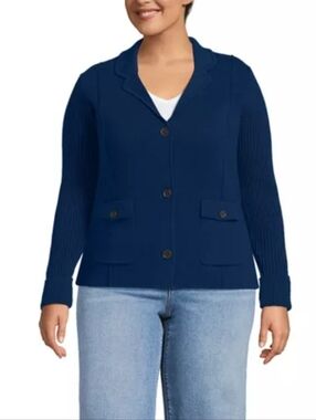 Lands' End Navy Blue Ribbed Sweater Cardigan Size 2X